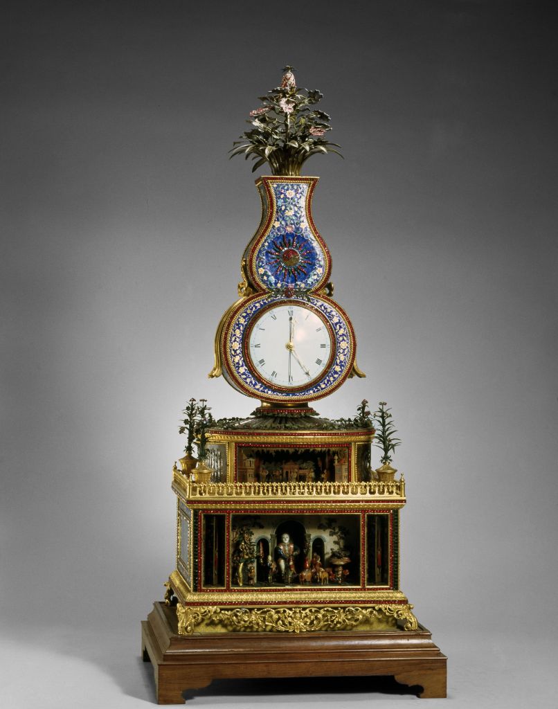 图片[1]-Copper plated enamel longevity couplet clock-China Archive